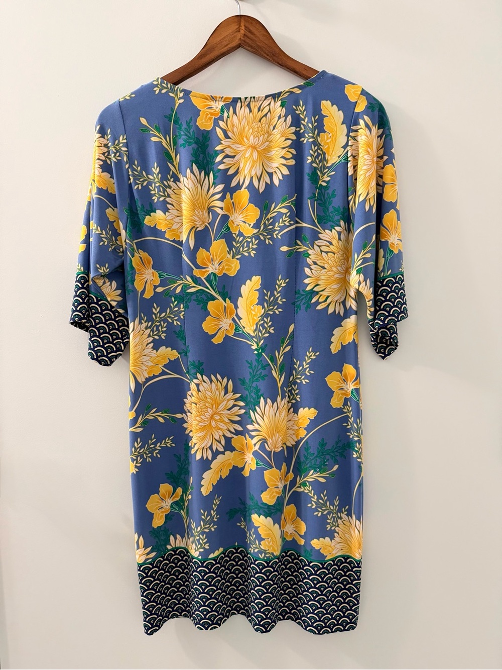 London Times Blue Shift Dress Yellow Floral Print Floral Size 6P Petite Like New - Picture 4 of 11